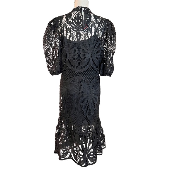 # A095   N BY NANCY  Romantic  Black Puff Sleeve Crochet Lace Dress  NWT  L - Picture 4 of 8